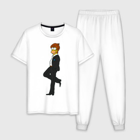 Мужская пижама хлопок с принтом Мистер Симпсон в Екатеринбурге, 100% хлопок | брюки и футболка прямого кроя, без карманов, на брюках мягкая резинка на поясе и по низу штанин
 | Тематика изображения на принте: гомер