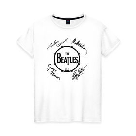 Женская футболка хлопок с принтом Beatles (автографы) в Екатеринбурге, 100% хлопок | прямой крой, круглый вырез горловины, длина до линии бедер, слегка спущенное плечо | Тематика изображения на принте: битлз