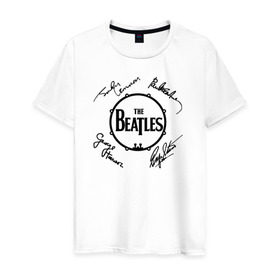 Мужская футболка хлопок с принтом Beatles (автографы) в Екатеринбурге, 100% хлопок | прямой крой, круглый вырез горловины, длина до линии бедер, слегка спущенное плечо. | Тематика изображения на принте: битлз