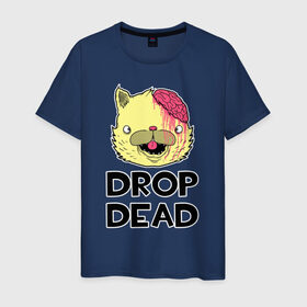 Мужская футболка хлопок с принтом Drop Dead Cat в Екатеринбурге, 100% хлопок | прямой крой, круглый вырез горловины, длина до линии бедер, слегка спущенное плечо. | Тематика изображения на принте: 