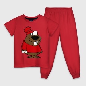 Детская пижама хлопок с принтом Бобер в Екатеринбурге, 100% хлопок |  брюки и футболка прямого кроя, без карманов, на брюках мягкая резинка на поясе и по низу штанин
 | Тематика изображения на принте: бобер | бобр