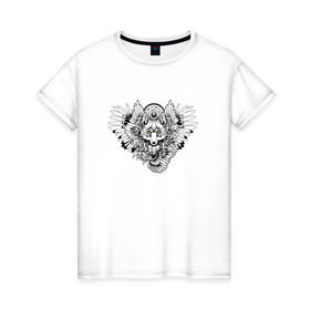 Женская футболка хлопок с принтом Ловец снов (волк) в Екатеринбурге, 100% хлопок | прямой крой, круглый вырез горловины, длина до линии бедер, слегка спущенное плечо | 