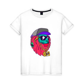 Женская футболка хлопок с принтом Swag Lion в Екатеринбурге, 100% хлопок | прямой крой, круглый вырез горловины, длина до линии бедер, слегка спущенное плечо | 