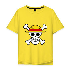 Мужская футболка хлопок Oversize с принтом Флаг Луффи в Екатеринбурге, 100% хлопок | свободный крой, круглый ворот, “спинка” длиннее передней части | anime | mugivara | one piece | pirates | аниме | ванпис | луффи | манга | манки д луффи | мугивары | оба | пираты | флаг