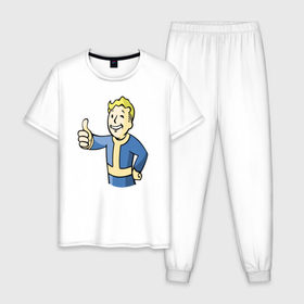 Мужская пижама хлопок с принтом Fallout vault boy в Екатеринбурге, 100% хлопок | брюки и футболка прямого кроя, без карманов, на брюках мягкая резинка на поясе и по низу штанин
 | 