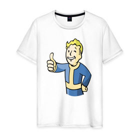 Мужская футболка хлопок с принтом Fallout vault boy в Екатеринбурге, 100% хлопок | прямой крой, круглый вырез горловины, длина до линии бедер, слегка спущенное плечо. | 