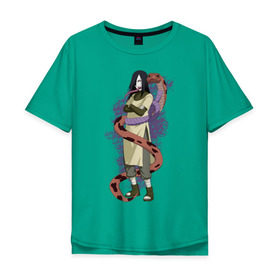 Мужская футболка хлопок Oversize с принтом Орочимару в Екатеринбурге, 100% хлопок | свободный крой, круглый ворот, “спинка” длиннее передней части | Тематика изображения на принте: дзютсу | змея | орочимару