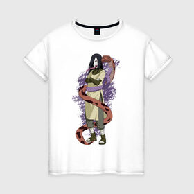 Женская футболка хлопок с принтом Орочимару в Екатеринбурге, 100% хлопок | прямой крой, круглый вырез горловины, длина до линии бедер, слегка спущенное плечо | дзютсу | змея | орочимару