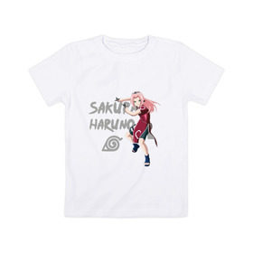 Детская футболка хлопок с принтом Сакура Харуно в Екатеринбурге, 100% хлопок | круглый вырез горловины, полуприлегающий силуэт, длина до линии бедер | Тематика изображения на принте: sakura | дзютсу | сакура