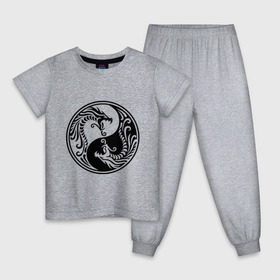Детская пижама хлопок с принтом Два дракона Инь Янь в Екатеринбурге, 100% хлопок |  брюки и футболка прямого кроя, без карманов, на брюках мягкая резинка на поясе и по низу штанин
 | Тематика изображения на принте: дракон | инь | ян