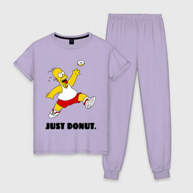 Женская пижама хлопок с принтом Гомер Симпсон - Только пончик в Екатеринбурге, 100% хлопок | брюки и футболка прямого кроя, без карманов, на брюках мягкая резинка на поясе и по низу штанин | гомер