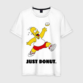 Мужская футболка хлопок с принтом Гомер Симпсон - Только пончик в Екатеринбурге, 100% хлопок | прямой крой, круглый вырез горловины, длина до линии бедер, слегка спущенное плечо. | гомер