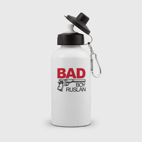 Бутылка спортивная с принтом Руслан, плохой, парень в Екатеринбурге, металл | емкость — 500 мл, в комплекте две пластиковые крышки и карабин для крепления | bad boy