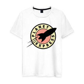 Мужская футболка хлопок с принтом Planet Express в Екатеринбурге, 100% хлопок | прямой крой, круглый вырез горловины, длина до линии бедер, слегка спущенное плечо. | 