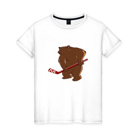 Женская футболка хлопок с принтом медведь-спортсмен в Екатеринбурге, 100% хлопок | прямой крой, круглый вырез горловины, длина до линии бедер, слегка спущенное плечо | 
