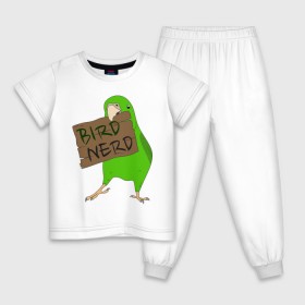 Детская пижама хлопок с принтом Bird Nerd в Екатеринбурге, 100% хлопок |  брюки и футболка прямого кроя, без карманов, на брюках мягкая резинка на поясе и по низу штанин
 | bird nerd | myparrots | зеленый | клюв | нерд | попугай | птицы | птичник