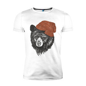 Мужская футболка премиум с принтом Медведь стиляга в Екатеринбурге, 92% хлопок, 8% лайкра | приталенный силуэт, круглый вырез ворота, длина до линии бедра, короткий рукав | 