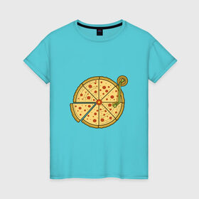 Женская футболка хлопок с принтом Виниловая пицца в Екатеринбурге, 100% хлопок | прямой крой, круглый вырез горловины, длина до линии бедер, слегка спущенное плечо | Тематика изображения на принте: 