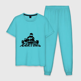 Мужская пижама хлопок с принтом Картинг в Екатеринбурге, 100% хлопок | брюки и футболка прямого кроя, без карманов, на брюках мягкая резинка на поясе и по низу штанин
 | дрифт