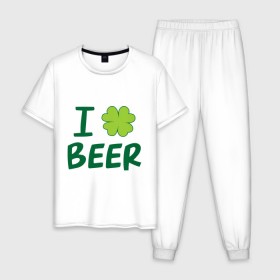 Мужская пижама хлопок с принтом Love beer в Екатеринбурге, 100% хлопок | брюки и футболка прямого кроя, без карманов, на брюках мягкая резинка на поясе и по низу штанин
 | beer | love | ирландия | клевер | патрик | праздник | святой