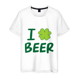 Мужская футболка хлопок с принтом Love beer в Екатеринбурге, 100% хлопок | прямой крой, круглый вырез горловины, длина до линии бедер, слегка спущенное плечо. | beer | love | ирландия | клевер | патрик | праздник | святой