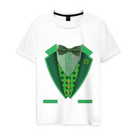 Мужская футболка хлопок с принтом Ирландский костюм в Екатеринбурге, 100% хлопок | прямой крой, круглый вырез горловины, длина до линии бедер, слегка спущенное плечо. | Тематика изображения на принте: st. patrick day | горшок золота | день святого патрика | зеленый | ирландия | клевер | лепрекон | праздники | радуга | трилистник