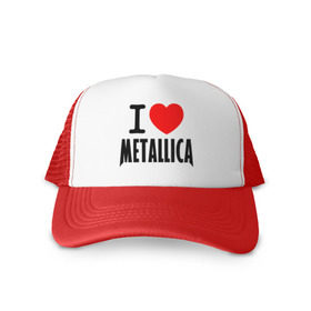 Кепка тракер с сеткой с принтом I love Metallica в Екатеринбурге, трикотажное полотно; задняя часть — сетка | длинный козырек, универсальный размер, пластиковая застежка | металлика