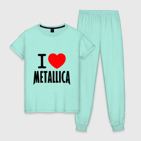 Женская пижама хлопок с принтом I love Metallica в Екатеринбурге, 100% хлопок | брюки и футболка прямого кроя, без карманов, на брюках мягкая резинка на поясе и по низу штанин | металлика