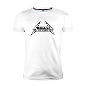 Мужская футболка премиум с принтом Metallica logo в Екатеринбурге, 92% хлопок, 8% лайкра | приталенный силуэт, круглый вырез ворота, длина до линии бедра, короткий рукав | Тематика изображения на принте: металлика