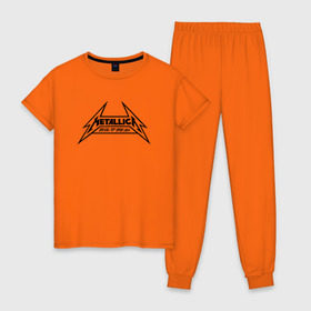 Женская пижама хлопок с принтом Metallica logo в Екатеринбурге, 100% хлопок | брюки и футболка прямого кроя, без карманов, на брюках мягкая резинка на поясе и по низу штанин | металлика