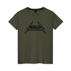 Женская футболка хлопок с принтом Metallica logo в Екатеринбурге, 100% хлопок | прямой крой, круглый вырез горловины, длина до линии бедер, слегка спущенное плечо | Тематика изображения на принте: металлика