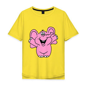 Мужская футболка хлопок Oversize с принтом Розовый слон в Екатеринбурге, 100% хлопок | свободный крой, круглый ворот, “спинка” длиннее передней части | слон