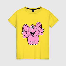 Женская футболка хлопок с принтом Розовый слон в Екатеринбурге, 100% хлопок | прямой крой, круглый вырез горловины, длина до линии бедер, слегка спущенное плечо | слон