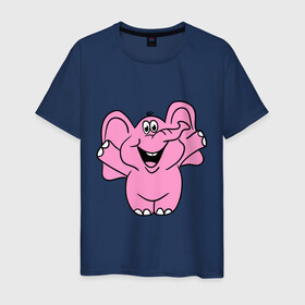 Мужская футболка хлопок с принтом Розовый слон в Екатеринбурге, 100% хлопок | прямой крой, круглый вырез горловины, длина до линии бедер, слегка спущенное плечо. | слон