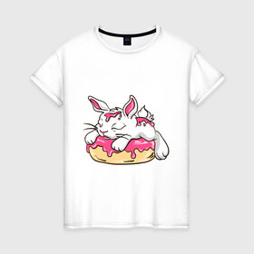 Женская футболка хлопок с принтом Зайка в Екатеринбурге, 100% хлопок | прямой крой, круглый вырез горловины, длина до линии бедер, слегка спущенное плечо | бублик | зайка | заяц | кролик | милаха | пончик