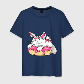Мужская футболка хлопок с принтом Зайка в Екатеринбурге, 100% хлопок | прямой крой, круглый вырез горловины, длина до линии бедер, слегка спущенное плечо. | бублик | зайка | заяц | кролик | милаха | пончик