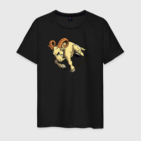 Мужская футболка хлопок с принтом Баран в Екатеринбурге, 100% хлопок | прямой крой, круглый вырез горловины, длина до линии бедер, слегка спущенное плечо. | баран