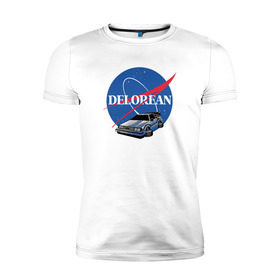 Мужская футболка премиум с принтом Delorean space в Екатеринбурге, 92% хлопок, 8% лайкра | приталенный силуэт, круглый вырез ворота, длина до линии бедра, короткий рукав | delorean | космос | наса