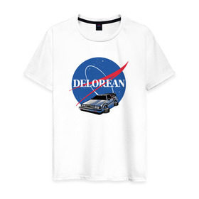 Мужская футболка хлопок с принтом Delorean space в Екатеринбурге, 100% хлопок | прямой крой, круглый вырез горловины, длина до линии бедер, слегка спущенное плечо. | delorean | космос | наса
