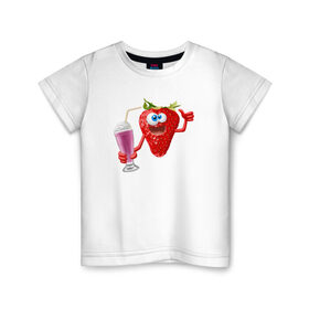 Детская футболка хлопок с принтом Клубника коктель в Екатеринбурге, 100% хлопок | круглый вырез горловины, полуприлегающий силуэт, длина до линии бедер | 