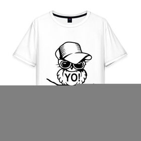Мужская футболка хлопок Oversize с принтом Сова в кепке в Екатеринбурге, 100% хлопок | свободный крой, круглый ворот, “спинка” длиннее передней части | сова