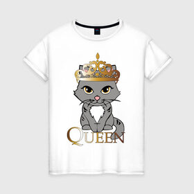 Женская футболка хлопок с принтом Парная футболка королева кошка в Екатеринбурге, 100% хлопок | прямой крой, круглый вырез горловины, длина до линии бедер, слегка спущенное плечо | Тематика изображения на принте: cat | королева | корона | кошка