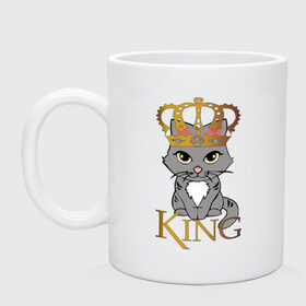 Кружка с принтом король кот в Екатеринбурге, керамика | объем — 330 мл, диаметр — 80 мм. Принт наносится на бока кружки, можно сделать два разных изображения | Тематика изображения на принте: cat | king | король | корона | кот