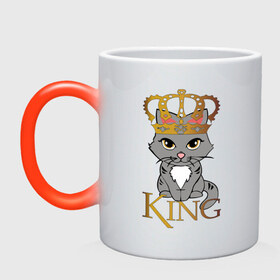 Кружка хамелеон с принтом король кот в Екатеринбурге, керамика | меняет цвет при нагревании, емкость 330 мл | Тематика изображения на принте: cat | king | король | корона | кот