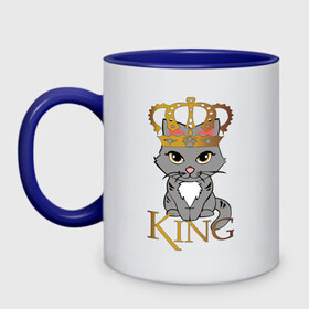 Кружка двухцветная с принтом король кот в Екатеринбурге, керамика | объем — 330 мл, диаметр — 80 мм. Цветная ручка и кайма сверху, в некоторых цветах — вся внутренняя часть | cat | king | король | корона | кот