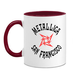 Кружка двухцветная с принтом Metallica (San Francisco) в Екатеринбурге, керамика | объем — 330 мл, диаметр — 80 мм. Цветная ручка и кайма сверху, в некоторых цветах — вся внутренняя часть | metallica | san francisco
