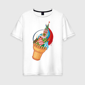 Женская футболка хлопок Oversize с принтом Кремль в Екатеринбурге, 100% хлопок | свободный крой, круглый ворот, спущенный рукав, длина до линии бедер
 | кремль | мороженое | москва | собор