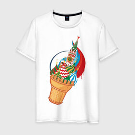 Мужская футболка хлопок с принтом Кремль в Екатеринбурге, 100% хлопок | прямой крой, круглый вырез горловины, длина до линии бедер, слегка спущенное плечо. | Тематика изображения на принте: кремль | мороженое | москва | собор
