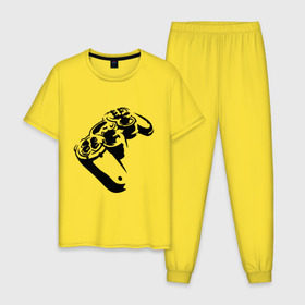 Мужская пижама хлопок с принтом Геймпад (Джойстик) в Екатеринбурге, 100% хлопок | брюки и футболка прямого кроя, без карманов, на брюках мягкая резинка на поясе и по низу штанин
 | Тематика изображения на принте: джойстик