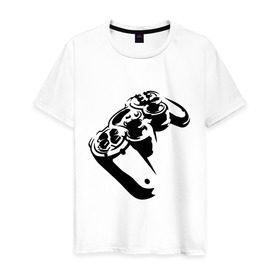 Мужская футболка хлопок с принтом Геймпад (Джойстик) в Екатеринбурге, 100% хлопок | прямой крой, круглый вырез горловины, длина до линии бедер, слегка спущенное плечо. | Тематика изображения на принте: джойстик